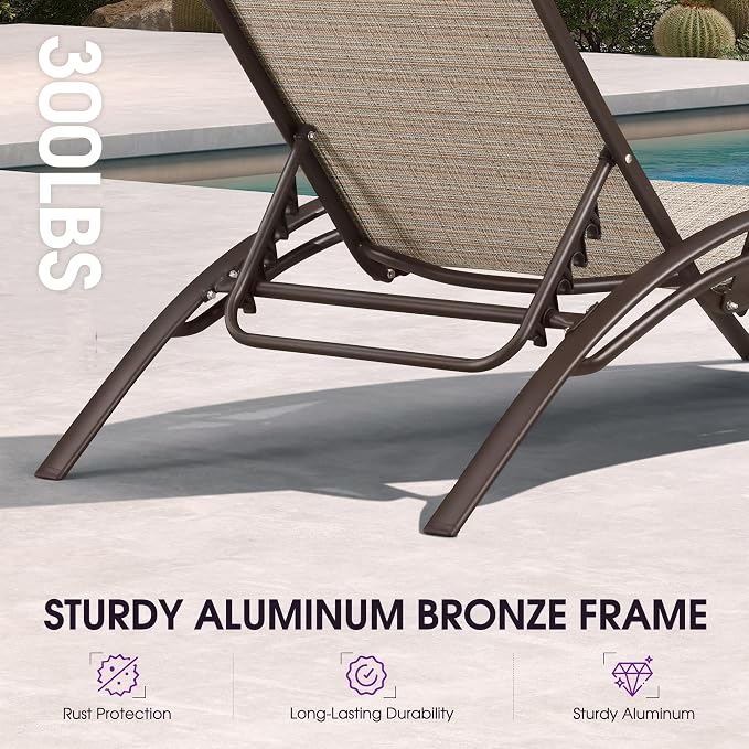 PURPLE LEAF Outdoor Chaise Lounge Chair Set of 3 Patio Pool Lounger Bronze - Image 6