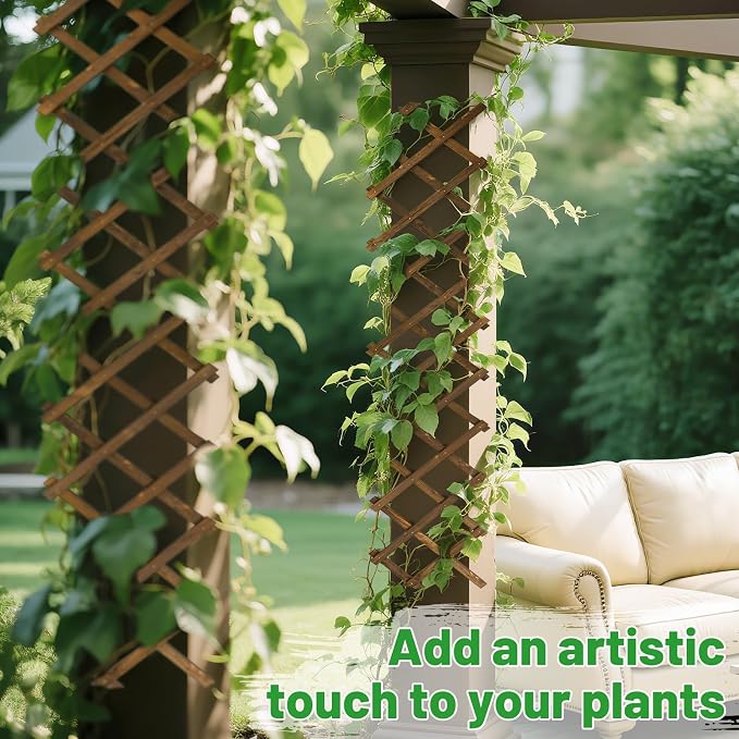 Pack of 2 Extra Thick Wooden Wall Trellis- Expandable Wall Planter Lattice - Image 6