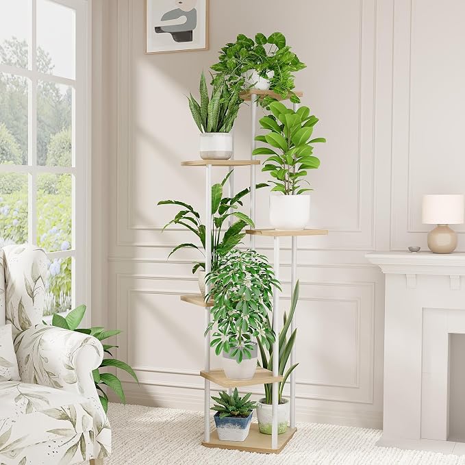 Bamworld White Plant Stand Indoor 6 Tier Metal Plant Shelf by Bamworld