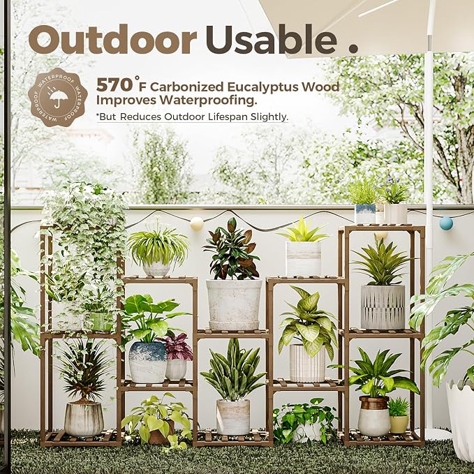 Bamworld Large Plant Shelf Outdoor Wood Plant Stand Large Rack - Image 3