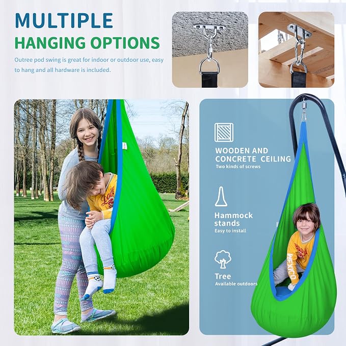 OUTREE Kids Pod Swing Seat, Cotton Child Hammock Swing Chair, Sensory Swing - Image 2