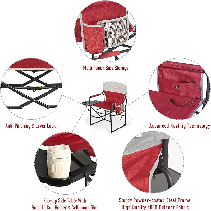 SUNNYFEEL Heated Camping Directors Chair, Heavy Duty, Oversized Portable - Image 6