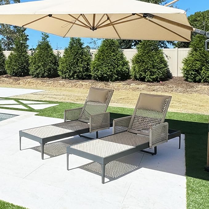 PURPLE LEAF 2 Pieces Outdoor Chaise Lounge Set Rattan Wicker Lounger by PURPLELEAF