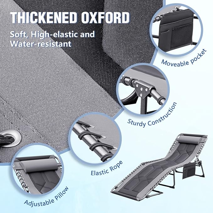 Devoko 4-Fold Padded Portable Folding Outdoor Chaise Lounge Heavy Duty - Image 6