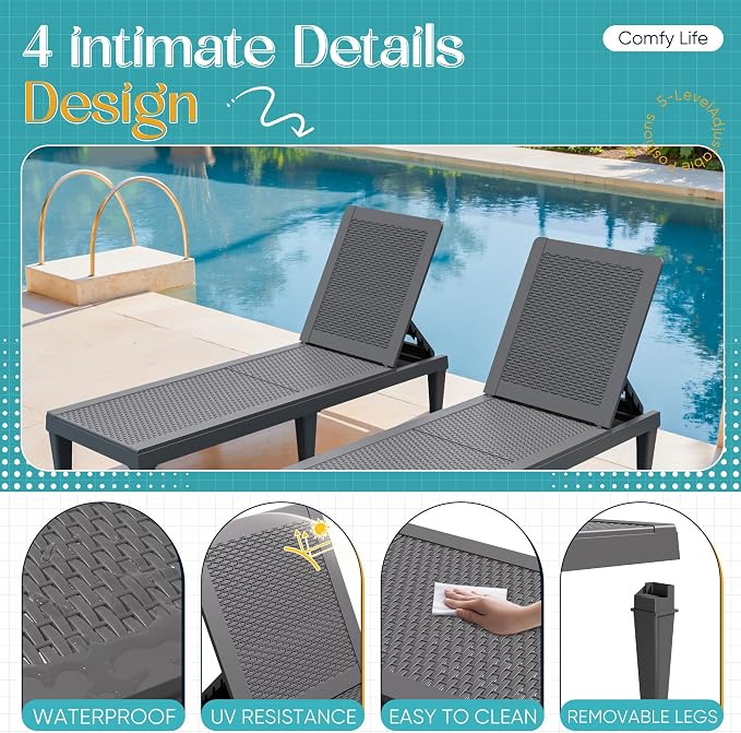 Greesum Outdoor Chaise Lounge Chairs Set of 4 - Image 4