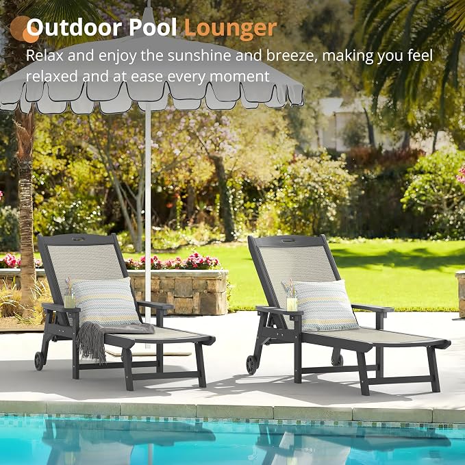 LUE BONA Chaise Lounge Chair Outdoor, HDPS and HDPE Wicker Material, Patio - Image 3