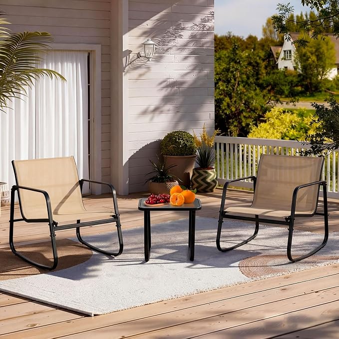 DUMOS 3 Piece Patio Rocking Furniture Set，Outdoor Patio Furniture Conversation - Image 2