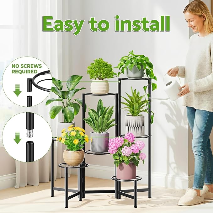 Corner Shelf Patio 7 Tier Metal Plant Stand Indoor Outdoor Tall Metal Flower - Image 6