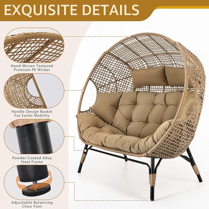 NICESOUL® Double Egg Chair Indoor Outdoor Stationary Oversized Thicken Padded - Image 5