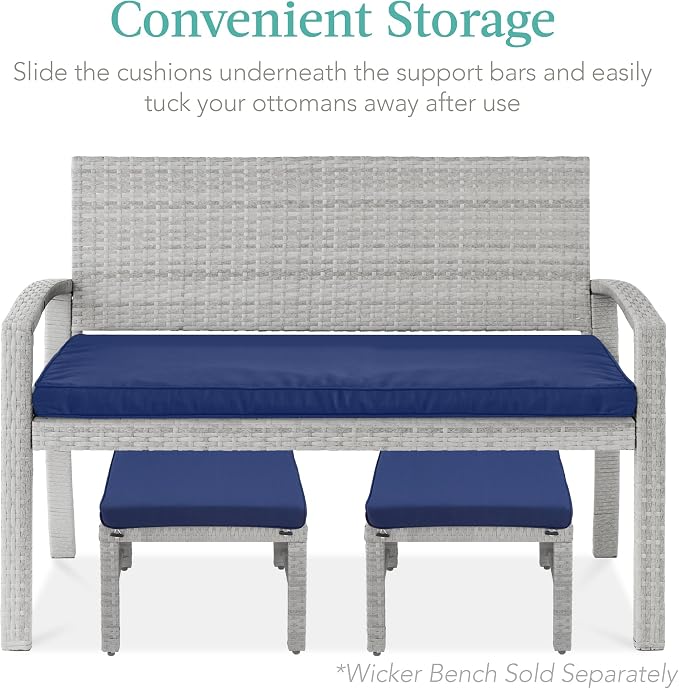 Best Choice Products Set of 2 Wicker Ottomans, Additional Seating, Side Table - Image 6