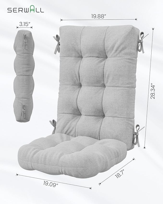 SERWALL HDPE Outdoor Rocking Chair Cushion Set of 4, Memory Foam Cushion - Image 3