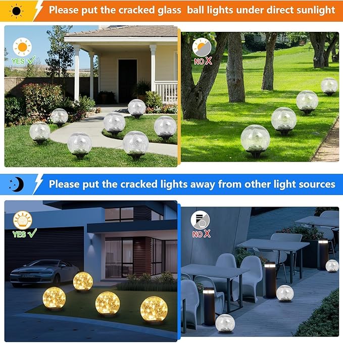 Solar Garden Lights Outdoor Waterproof, 4 Pack Cracked Glass Ball Light - Image 4