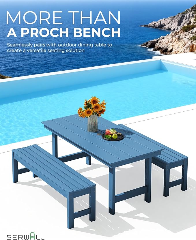 SERWALL 47 Inches Outdoor Bench, All Weather HDPE Backless Bench - Image 5