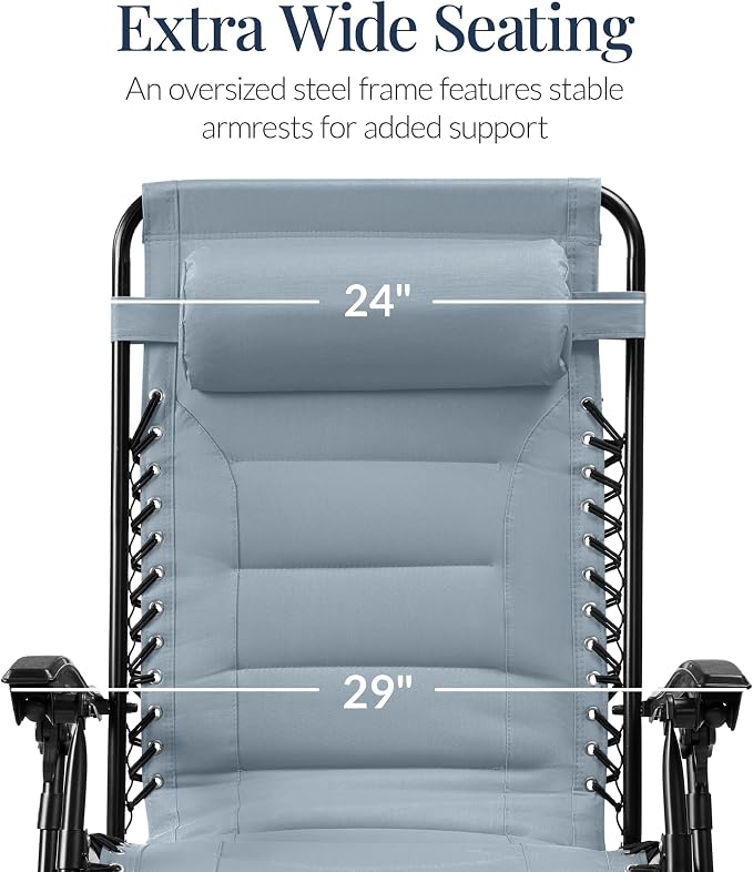 Best Choice Products Oversized Padded Zero Gravity Chair, Folding Outdoor Patio - Image 3