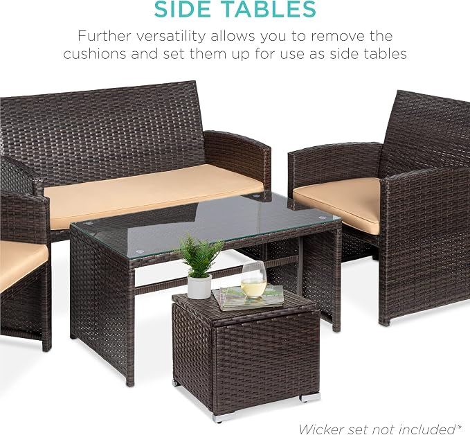 Best Choice Products Set of 2 Wicker Ottomans, Additional Seating, Side Table - Image 8