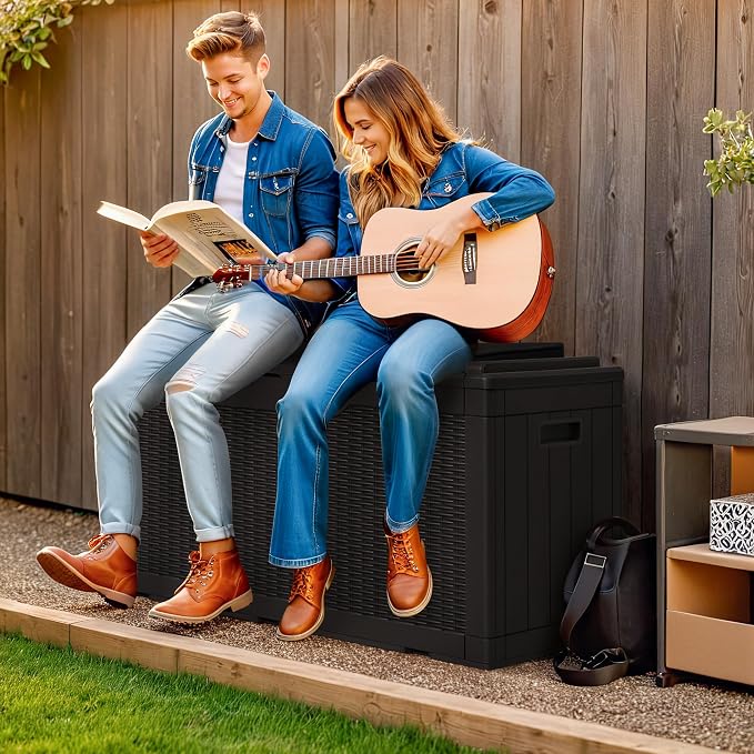 Greesum 100 Gallon Resin Deck Box Large Outdoor Storage - Image 3