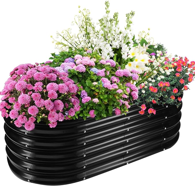 17" Tall Elevated Oval Metal Raised Garden Bed - 4ft x 2ft in Size and 0.8MM by TBMLC