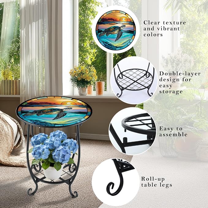 Outdoor Side Table Round Small Mosaic Patio Accent Indoor End Plant Coffee Tea - Image 4