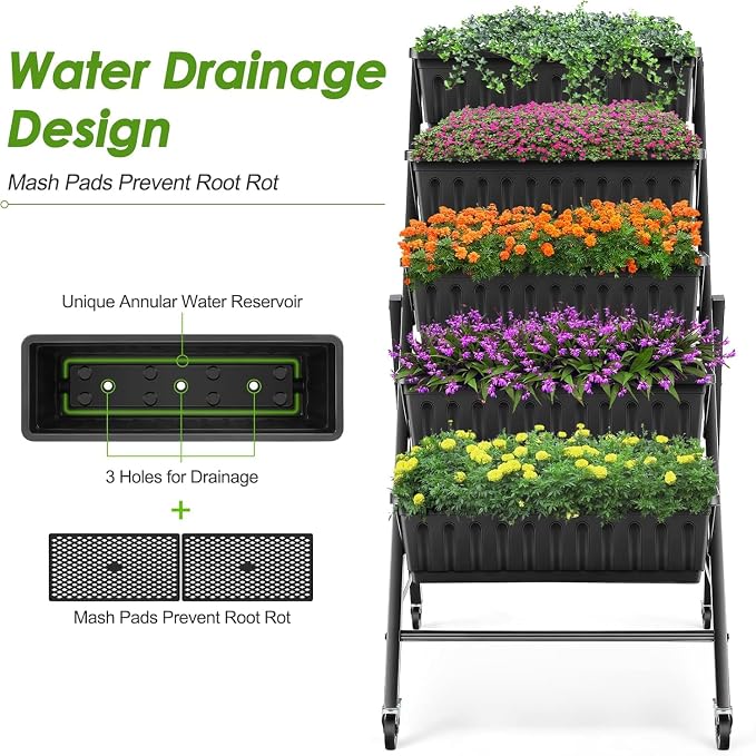 Homdox 2 Pack Vertical Garden Bed, 5 Tiers Raised Garden Planter, 25.6 * 26 * - Image 8