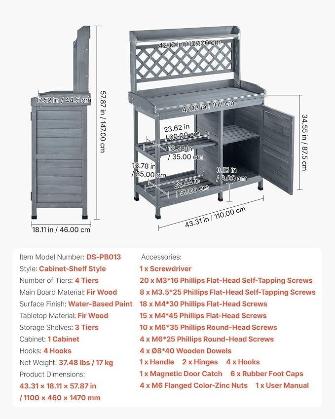 VEVOR Potting Bench Table, Outdoor Gardening Wooden Workstation - Image 7