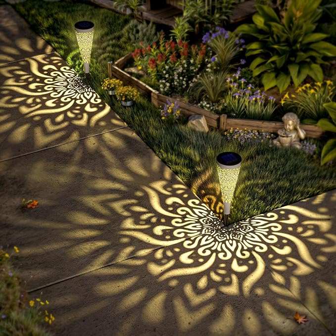 6 Pack Solar Lights Outdoor Garden Decorative Mandala Solar Garden Lights - Image 6
