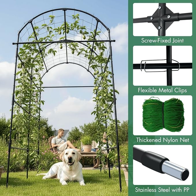 Garden Trellis Arch 7FT PP-Coated Stainless Steel Metal Extra Tall Cucumber - Image 4