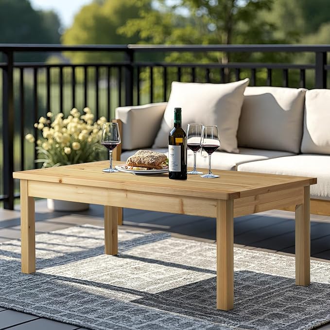 VINGLI Solid Wood Patio Coffee Table, Outdoor Garden Tea Table - Image 2