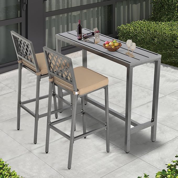 3-Piece Outdoor Patio Bar Set, Bar Height Patio Dining Set, Weather-Resistant - Image 5