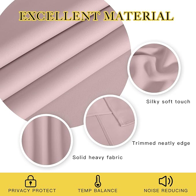 NICETOWN Baby Pink Curtains for Nursery, Sliding Glass Door Grommet Thermal - Image 3