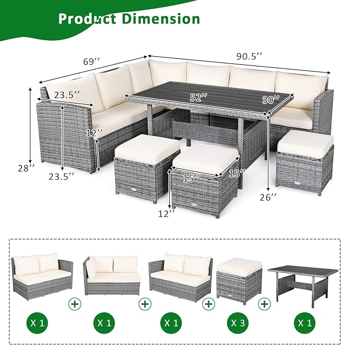 Tangkula 7 Pieces Patio Furniture Set, Outdoor Sectional Rattan Dining Sofa Set - Image 4