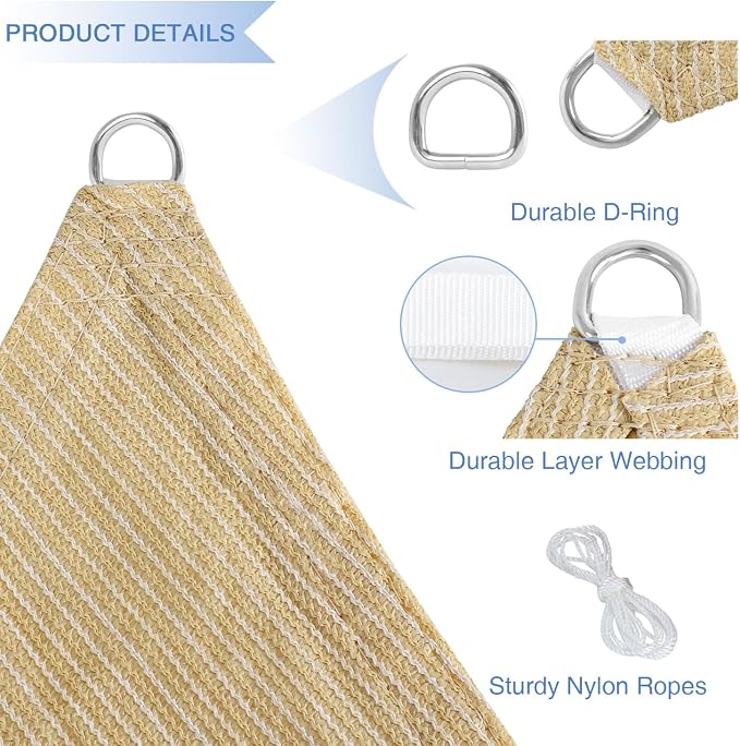 E&K Sunrise 25' x 25' x 25' Sun Shade Sail Triangle Canopy Shade Cover UV Block - Image 4