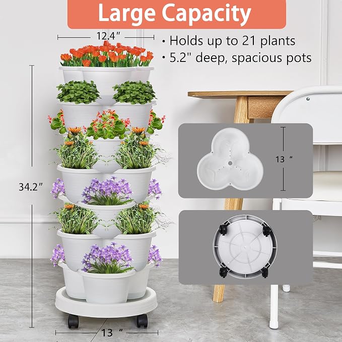 VECELO 7 Tier Vertical Garden Planter, Self Watering Stackable Planters - Image 5