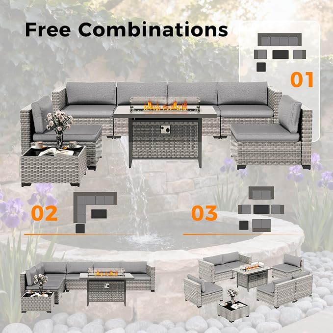 12-Seat Modern Outdoor Wicker Rattan Patio Furniture Set - Image 9