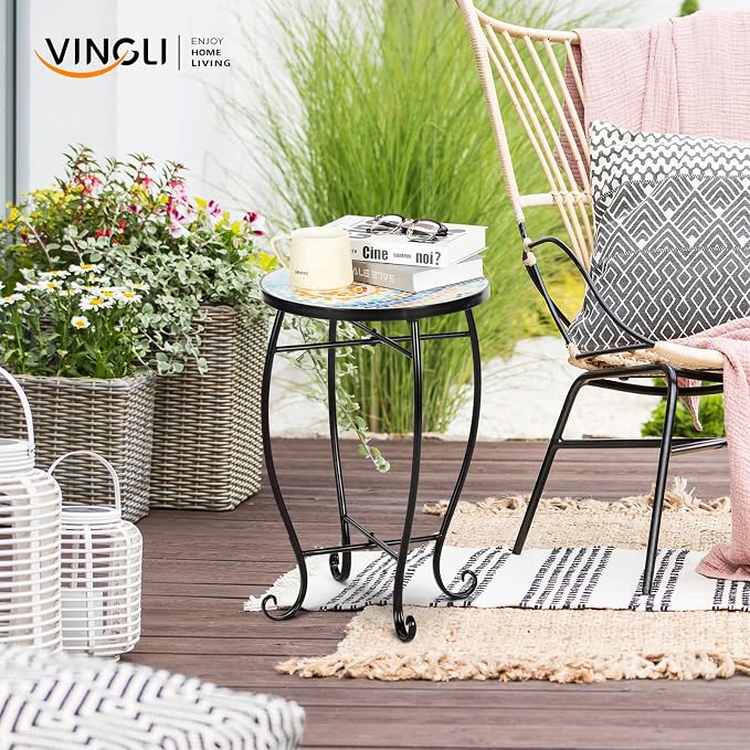 VINGLI Mosaic Accent Table, End Table, Plant Stand Decor - Image 8
