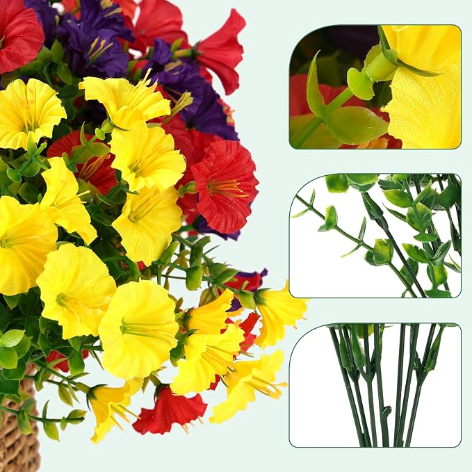 Artificial Flowers for Outdoors, UV Resistant Fake Silk Morning Glory, - Image 4