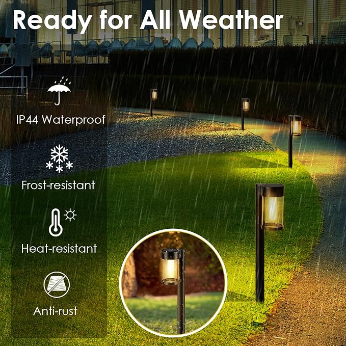 Mancra Solar Pathway Lights Outdoor, 10 Pack Metal & Glass Solar Lights Outdoor - Image 5