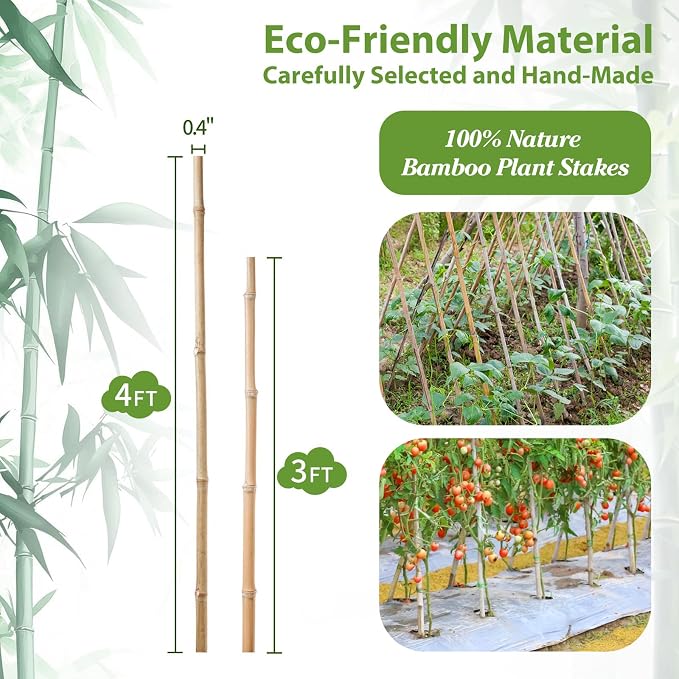 Plant Stakes, 3FT Natural Bamboo Garden Stakes, Bamboo Sticks - Image 2