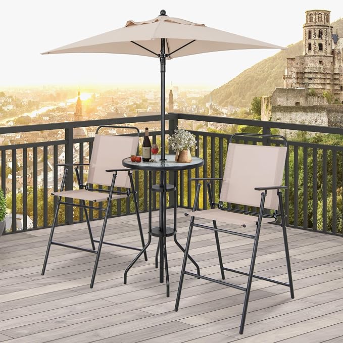 Giantex 4-Piece Outdoor Bar Set, Round High Top Bar Table - Image 2