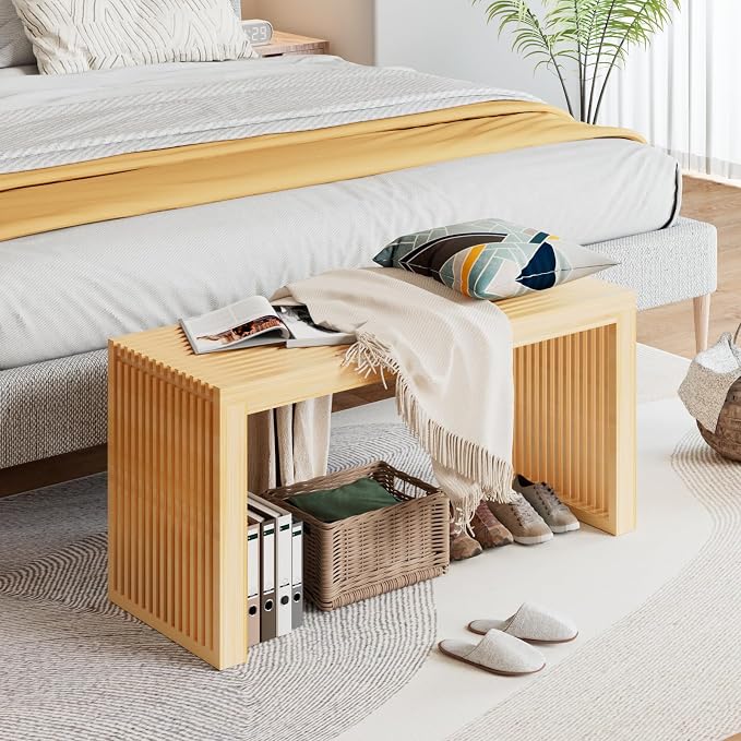 Bamboo Dining Bench Indoor Long Entryway Shoe Rack Benchs, Outdoor Modern Wood - Image 3