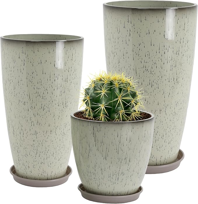 24/21/12 Inch Large Plastic Planter, Lightweight Ceramic-Look Tall Planters by Neoaider