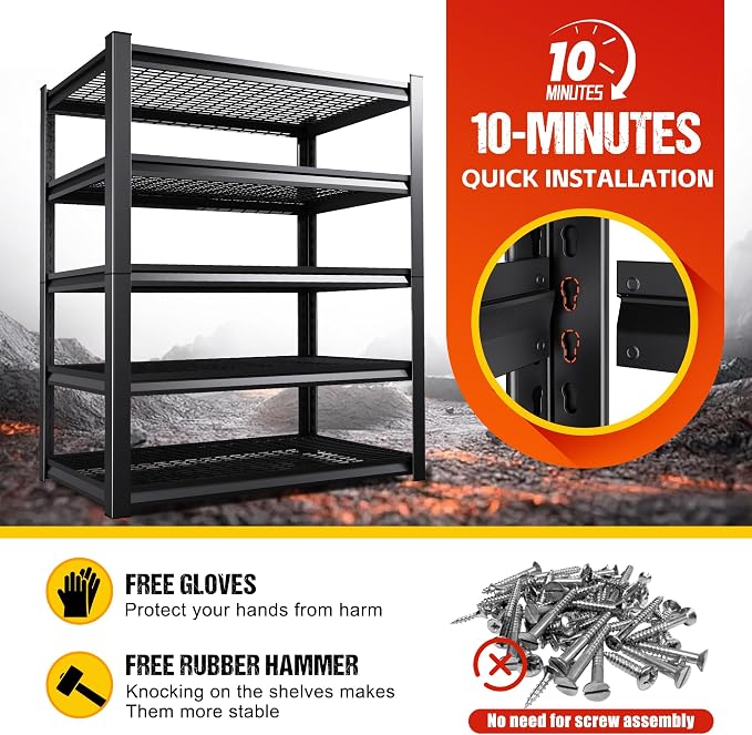 71" H Garage Shelving Heavy Duty Storage Shelves, Adjustable Metal Shelving Unit - Image 7