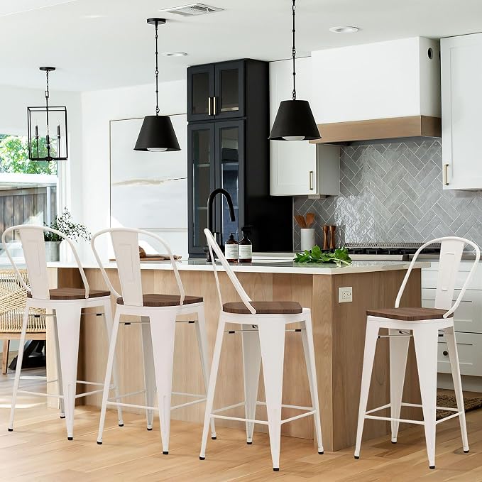 Alunaune 24" Swivel Metal Bar Stools Set of 4 High Back Counter Height - Image 3