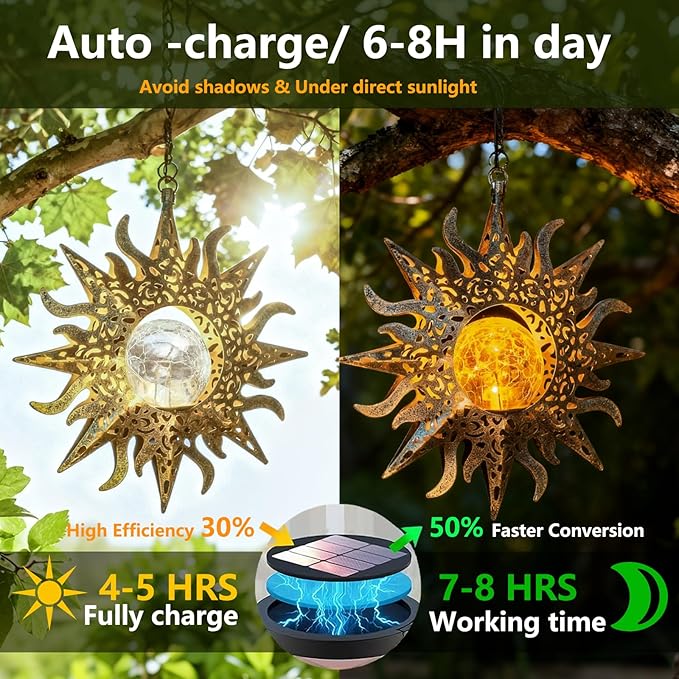 Solar Lights Outdoor Garden Decor Hanging Lanterns Decoration Metal Sunflower - Image 4