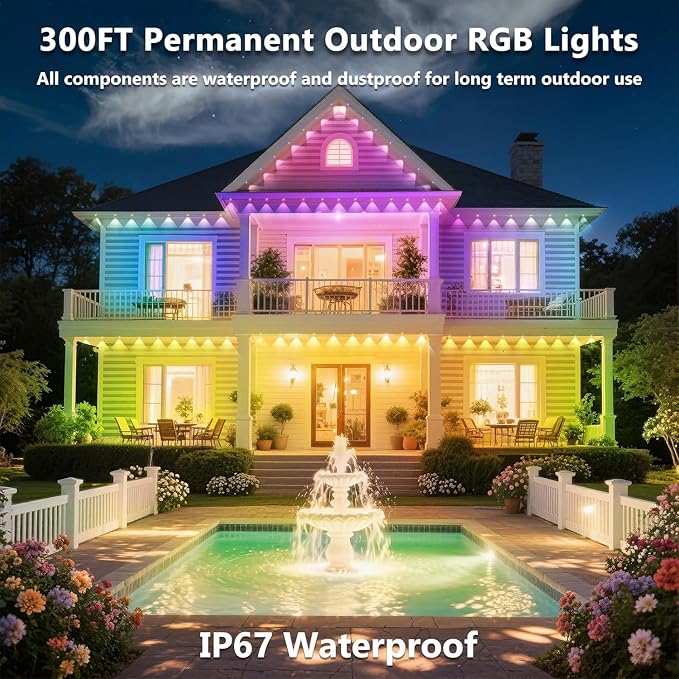 300FT/90M Permanent Outdoor RGB Lights, IP67 Waterproof Smart Eave Lighting - Image 4