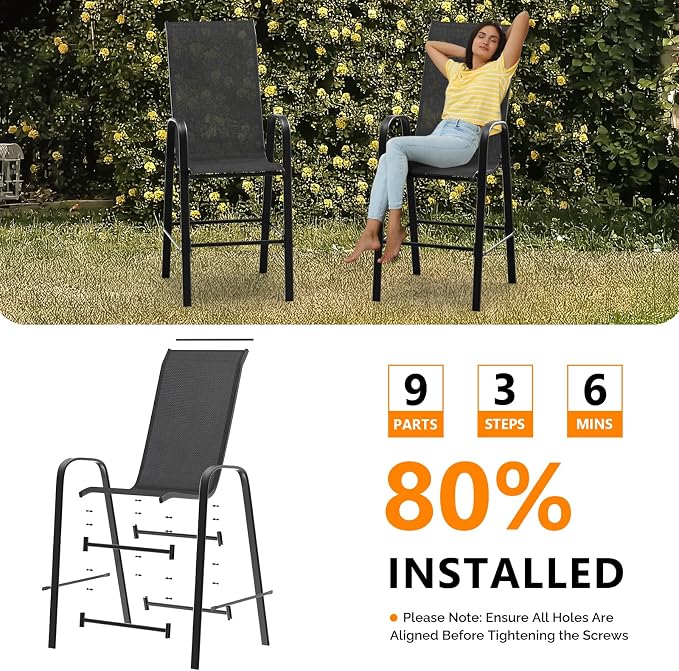 VINGLI Set of 2 Stackable Outdoor Bar Stools – Sling Chairs - Image 5