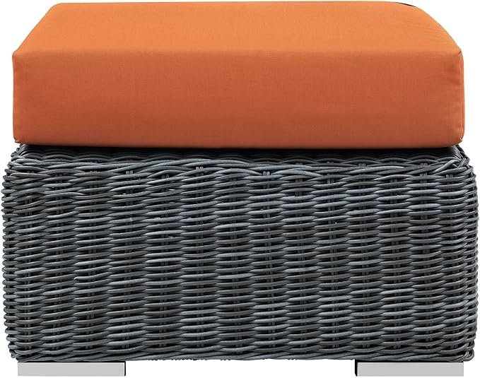 Modway Summon Wicker Rattan Outdoor Patio Sunbrella Square Ottoman in Canvas - Image 5