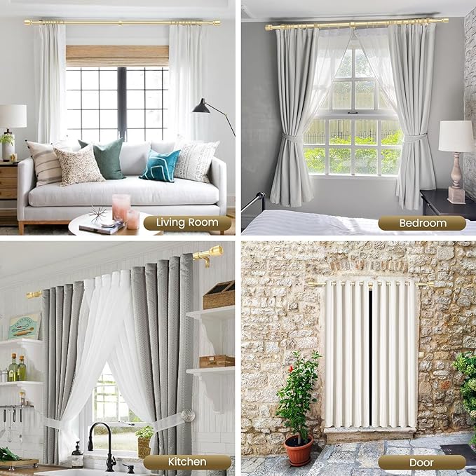 1” Diameter Gold Curtain Rod Itself is 30-90 Inch 2 Pack, Fit 30 to 84 Inch - Image 7