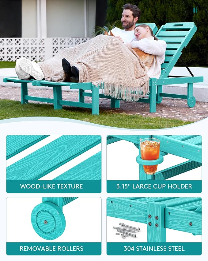 SERWALL Outdoor Chaise Lounge Set of 4, HDPE Lounger - Image 6