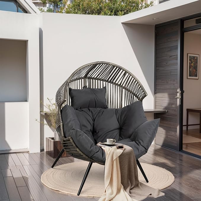 JAMFLY Egg Chair Wicker Outdoor Chairs, Oversized Patio Chair Oversized Lounger by JAMFLY