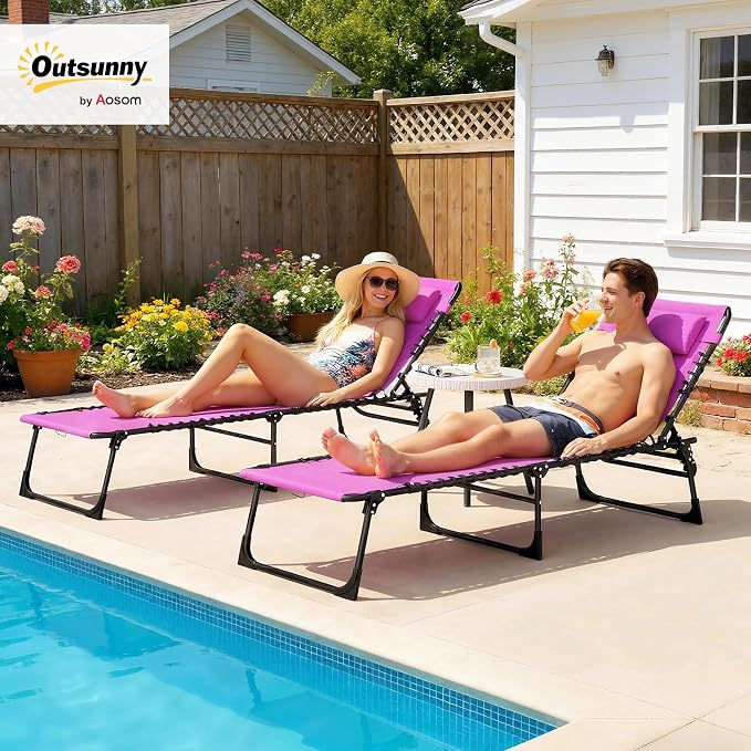 Outsunny Folding Chaise Lounge Chair Set of 2, Patio Sun Tanning Chair - Image 2